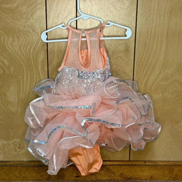 Girls Pink Tutu Sequin Dress Up Size 3T Small with Flower Hair Clip Weissman - Picture 2 of 6